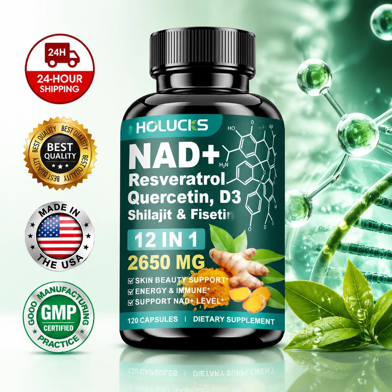 Health Wellness Vitality - Hochwirksames NAD+-Nahrungsergänzungsmittel mit Quercetin und Fisetin